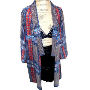 2/$30 Tahari Floral Duster Open Front Medium Length Light Flowy Cottagecore L-XL